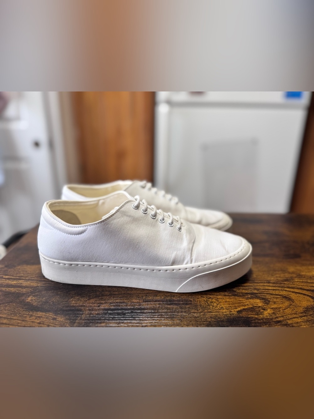 The Row White Canvas Lace-Up Low-Top Sneakers Size 38.5